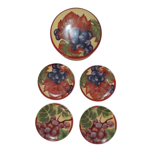 Set of 4 BIA Vendange Saucer Plates with Grape Leaf Motif - Picture 6 of 8